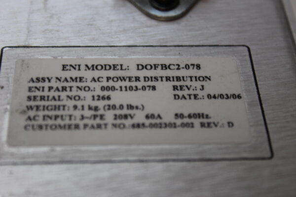 6023 ENI DOFBC2-078, 000-1103-078, 685-002302-002 AC Power Distribution - Image 2