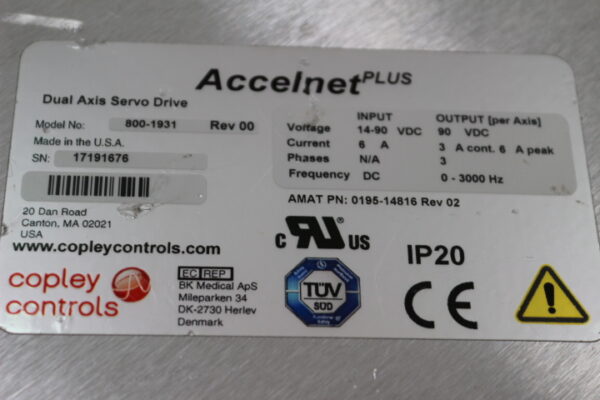 6388 Applied Materials 800-1931, 0195-14816 Accelnet Plus Dual Axis Servo Drive - Image 2