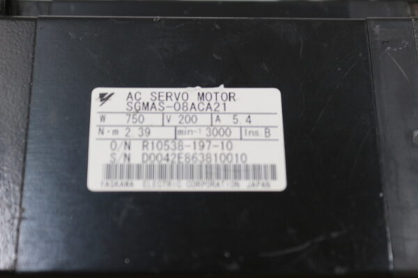 6393 Yaskawa Electric SGMAS-08ACA21 AC Servo Motor - Image 2