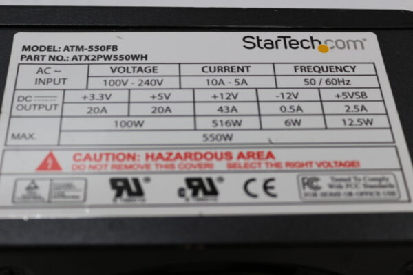 6397 StarTech ATM-550FB, ATX2PW550WH Power Supply - Image 2