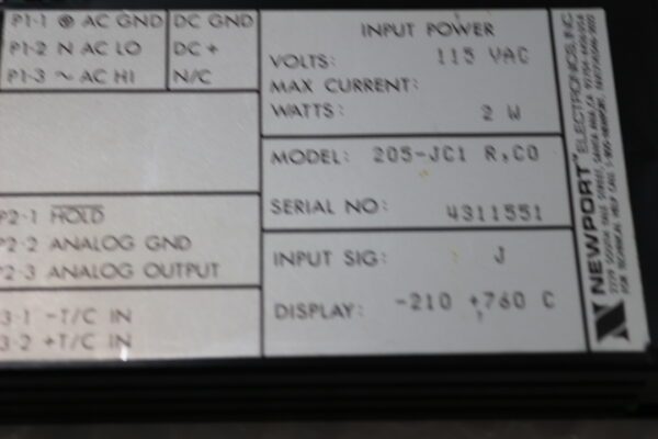 6414 Newport Electronics 205-JC1 R, CO Panel Meter - Image 2