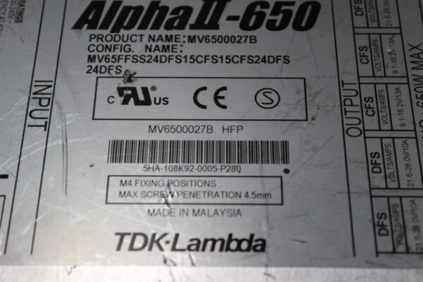 6450 TDK-Lambda Alpha II 650 MV6500027B Power Supply - Image 2