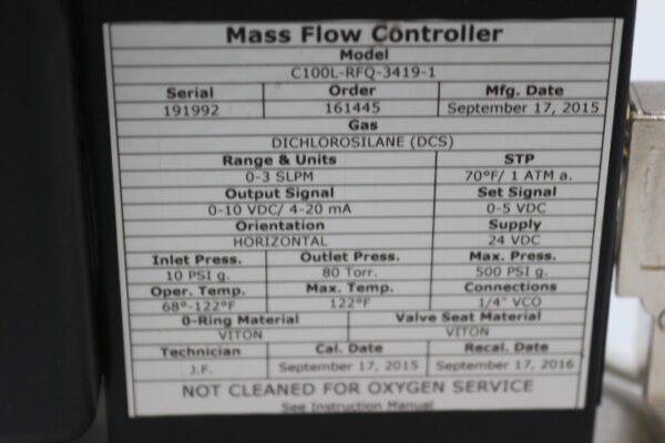 6603 LAM Research C100L-RFQ-3419-1, 08-00008-000 Mass Flow Controller - Image 2