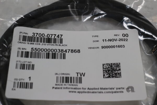 6633 Lot of 2 Applied Materials 3700-07747 O Rings 19.955 CDS .210 Viton-75 Bla - Image 2