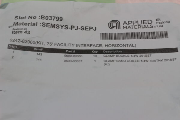 6634 Applied Materials 0242-82960 Kit, 75’ Facility Interface, Horizontal - Image 2