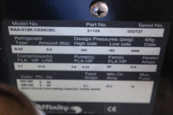 6749 Affinity RAA-012K-CE55CBC, 21106 Chiller - Image 2