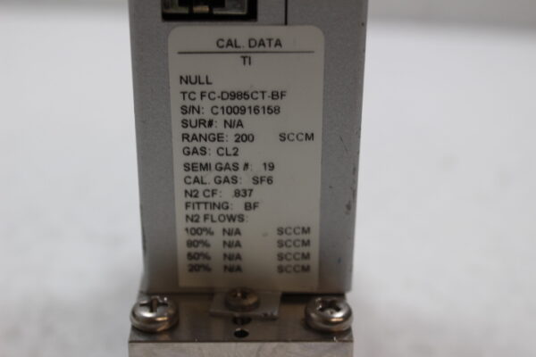 6909 Aera TC FC-D985CT-BF Mass Flow Controller Cl2 200sccm - Image 2